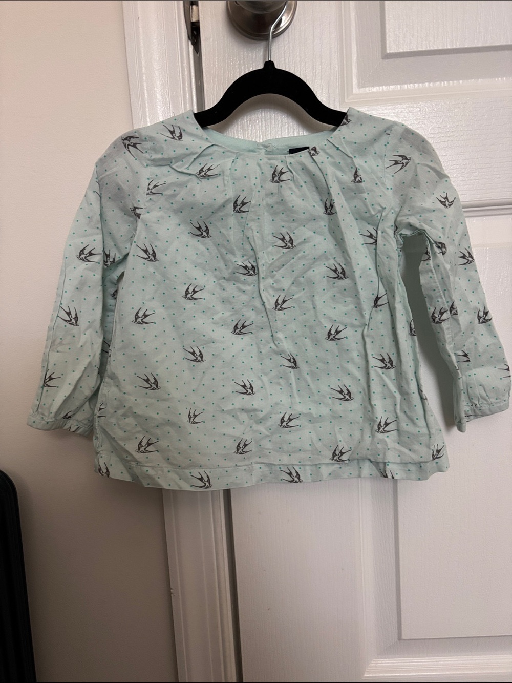 GAP Mint Green Bird Print Long-Sleeve Top